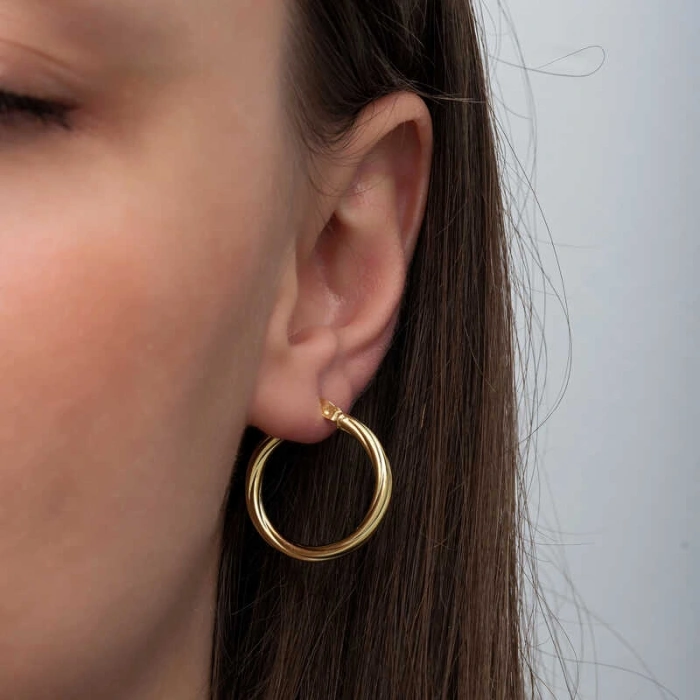 Kadın Gümüş Gold 3 mm Burgu Şarnel Küpe