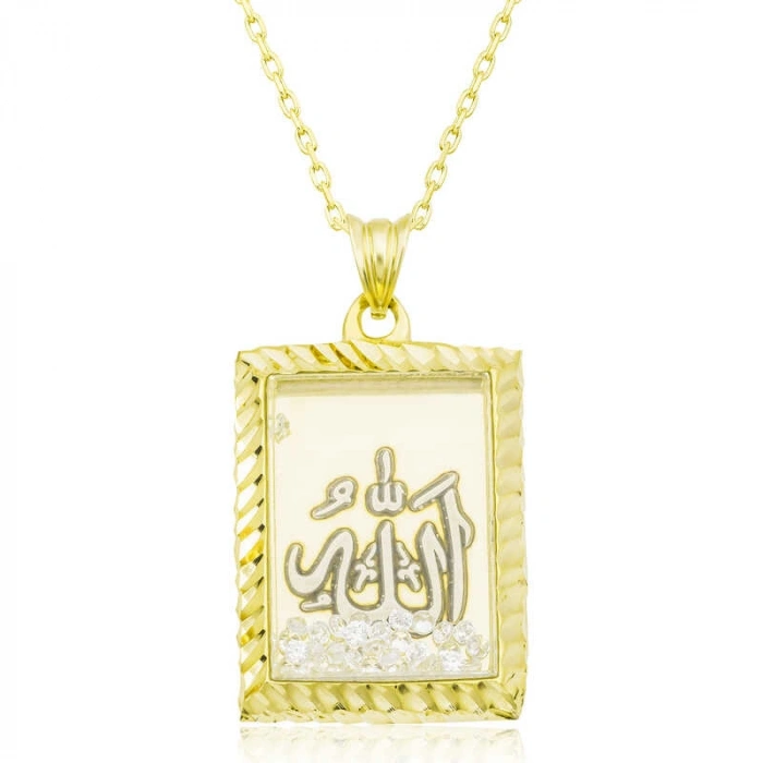 Kadın Gümüş Gold Allah Yazılı Kadın Kolye