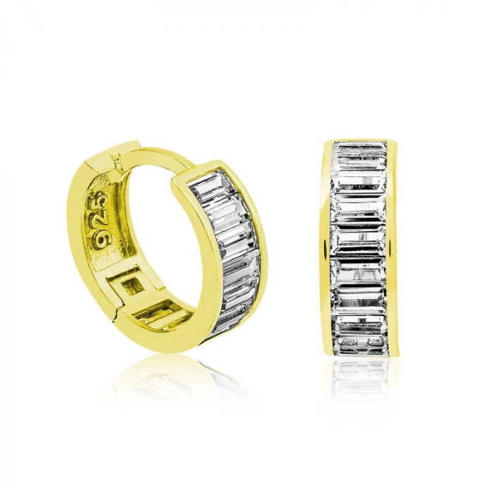 Kadın ​Gümüş Gold Baget Taşlı Halka Küpe