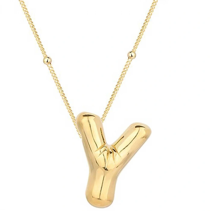 Kadın Gümüş Gold Balon Y Harfi Kadın Kolye