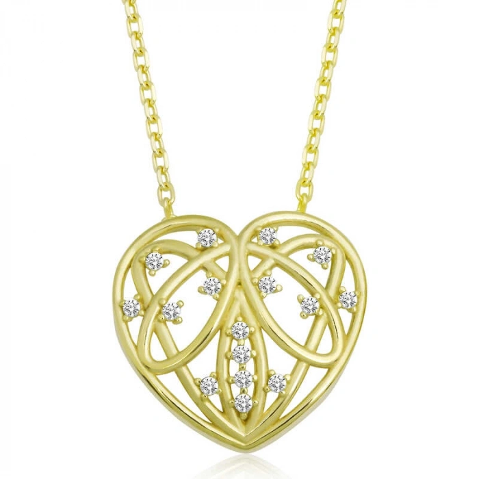 Kadın Gümüş Gold Bombeli Kalp Kadın Kolye