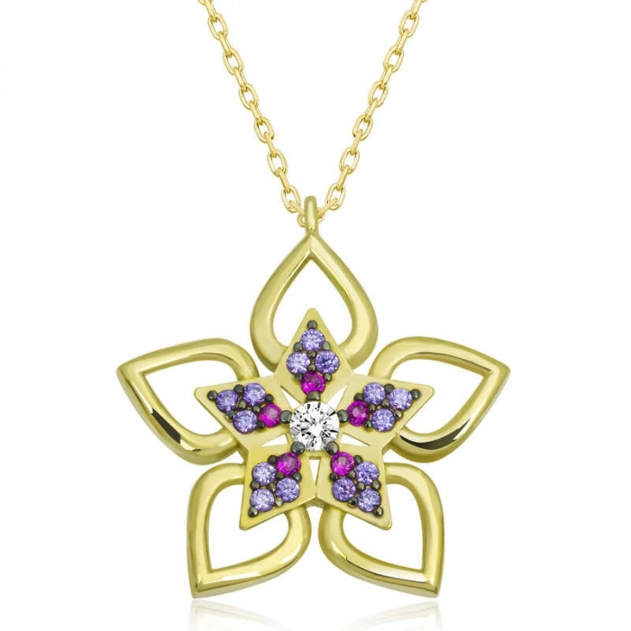 Kadın ​Gümüş Gold Çiçek Kadın Kolye