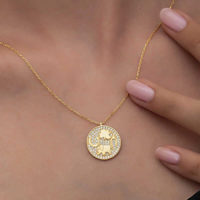 Kadın Gümüş Gold Fil Motifli Şans Kadın Kolye