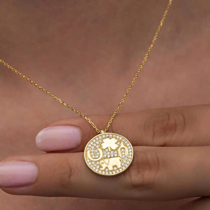Kadın Gümüş Gold Fil Motifli Şans Kadın Kolye