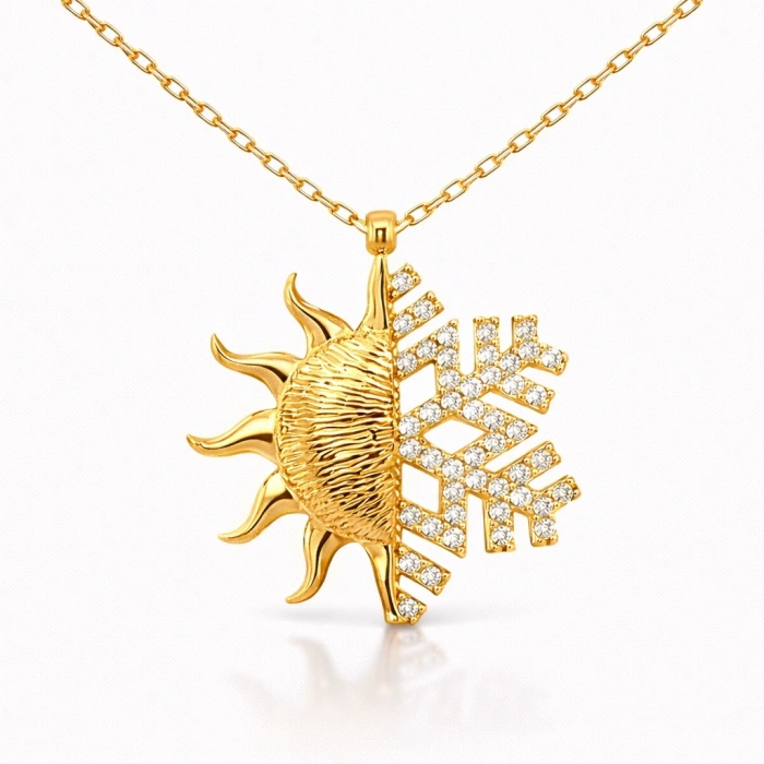 Kadın Gümüş Gold Güneş Kartanesi Bayan Kolye