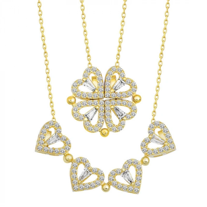 Kadın Gümüş Gold Kalpli Açılabilen Yonca Kadın Kolye