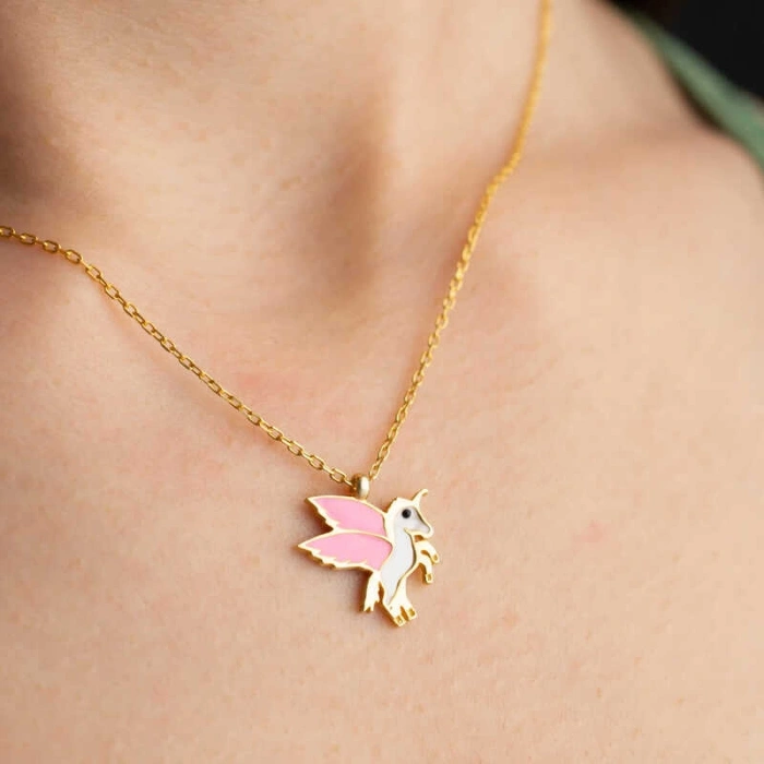 Kadın ​Gümüş Gold Kanatlı At Kolye