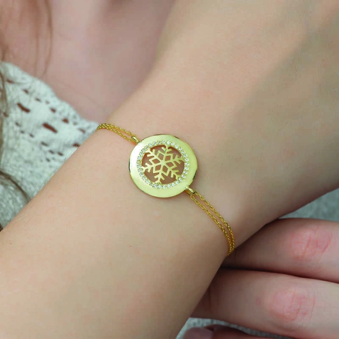 Kadın Gümüş Gold Kar Tanesi Bayan Bileklik