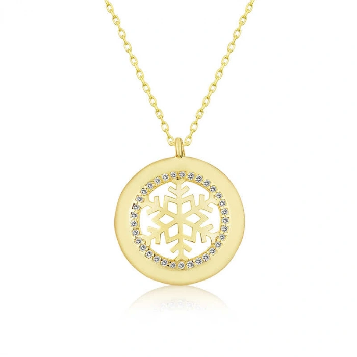 Kadın Gümüş Gold Kar Tanesi Bayan Kolye