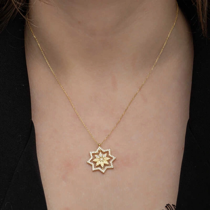 Kadın Gümüş Gold Kar Tanesi Kadın Kolye