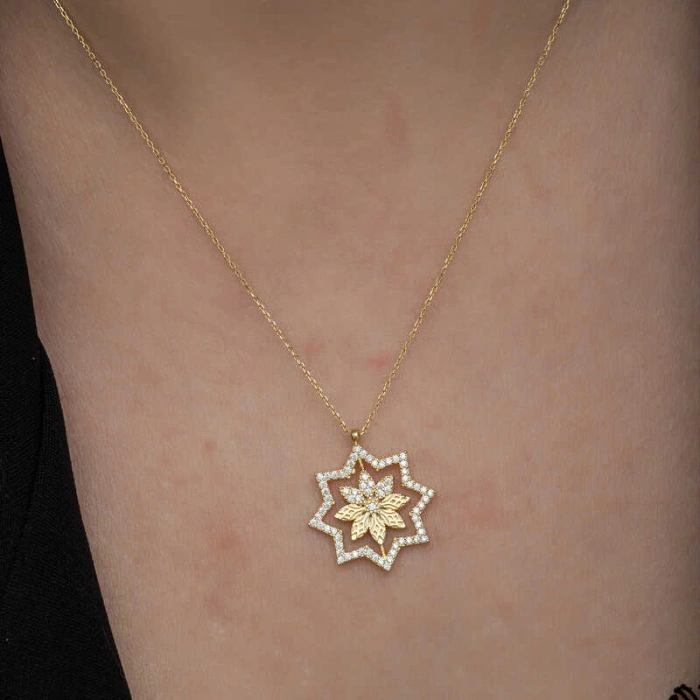 Kadın Gümüş Gold Kar Tanesi Kadın Kolye