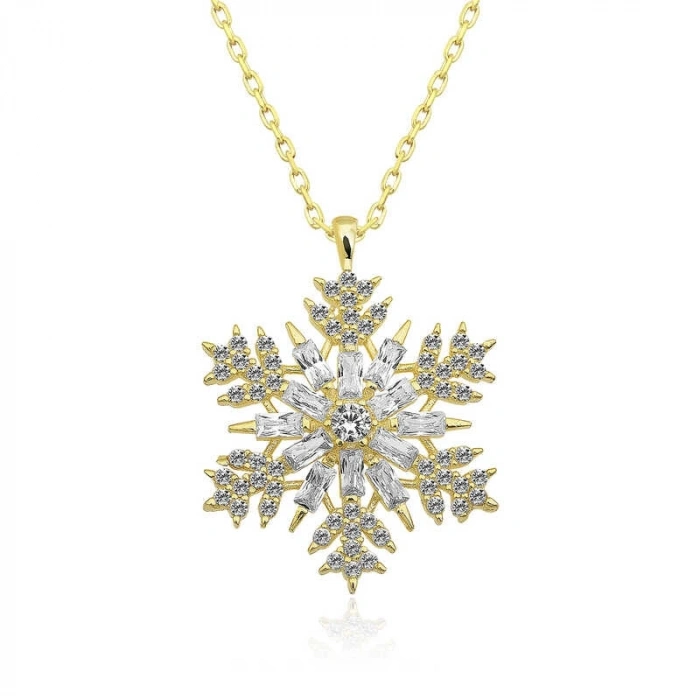 Kadın Gümüş Gold Kar Tanesi Kolye