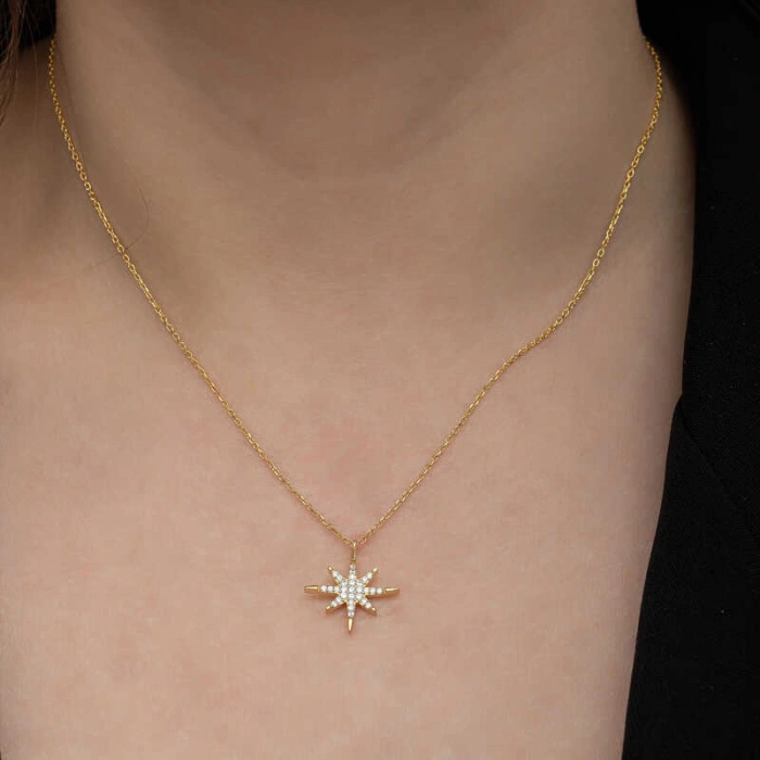 Kadın Gümüş Gold Kutup Yıldızı Kadın Kolye