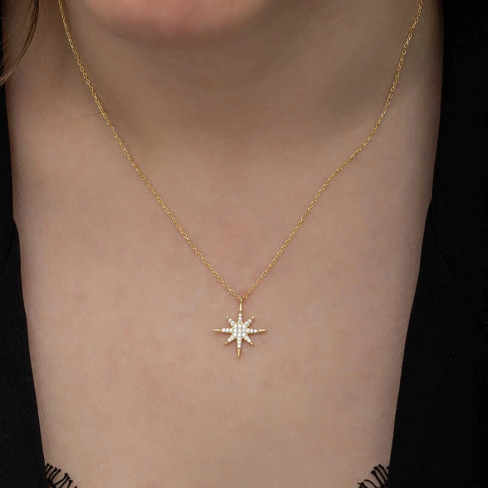 Kadın Gümüş Gold Kutup Yıldızı Kadın Kolye