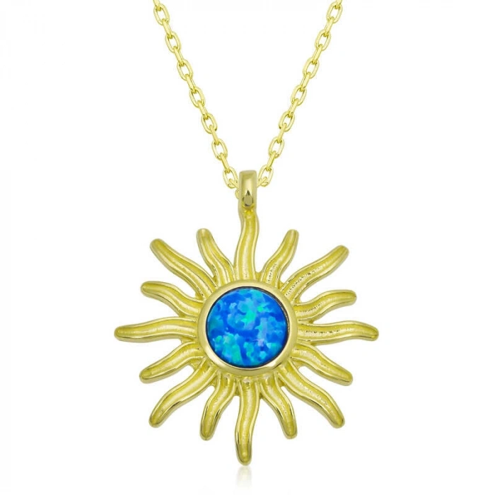 Kadın ​Gümüş Gold Mavi Opal Taşlı Güneş Kadın Kolye