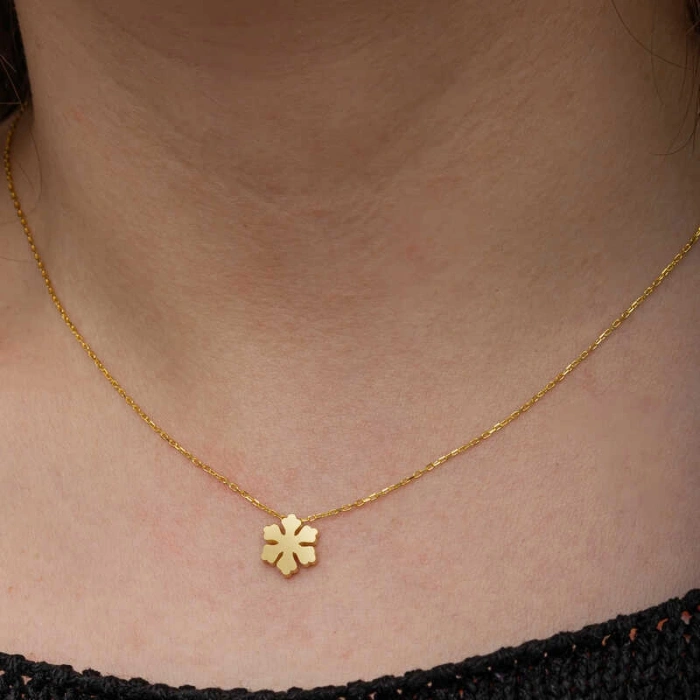 Kadın Gümüş Gold Minimal Kar Tanesi Kadın Kolye