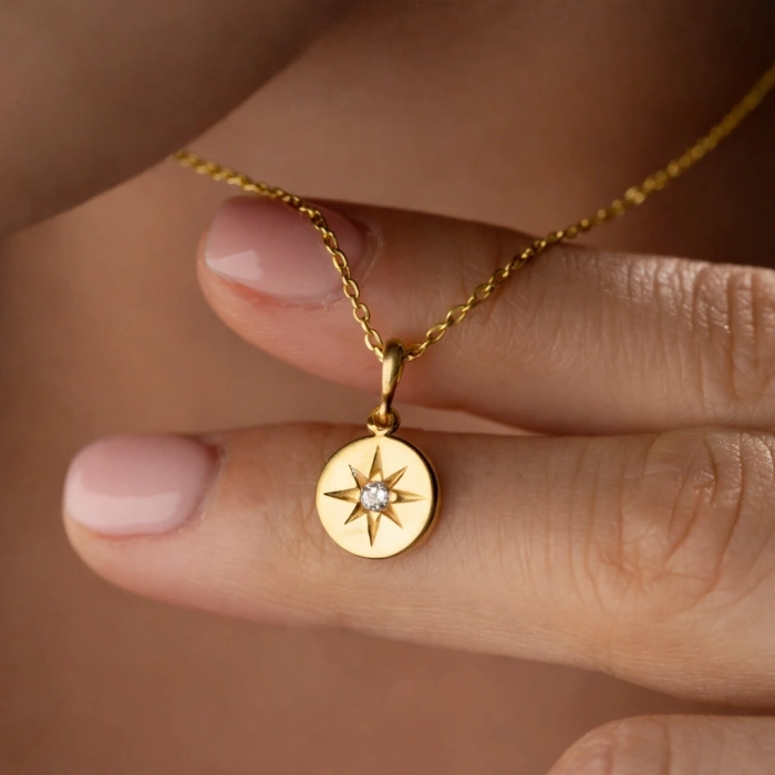 Kadın Gümüş Gold Minimal Yıldız Kadın Kolye