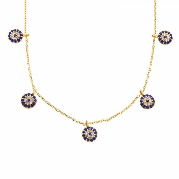 Kadın Gümüş Gold Nazarlı Şans Bayan Kolye