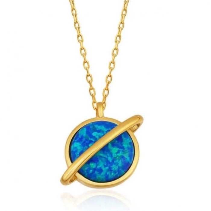 Kadın Gümüş Gold Opal Taşlı Gezegen Bayan Kolye