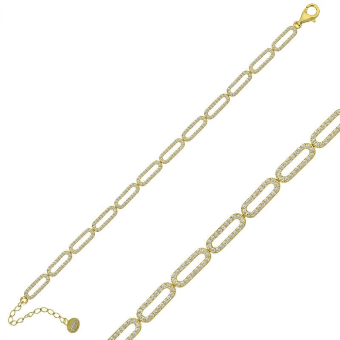 Kadın Gümüş Gold Oval Taşlı Bayan Bileklik