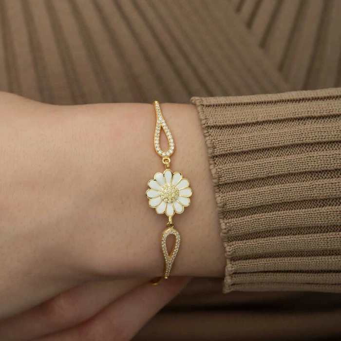 Kadın ​Gümüş Gold Papatya Bileklik