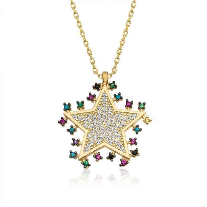Kadın Gümüş Gold Parlayan Yıldız Kolye