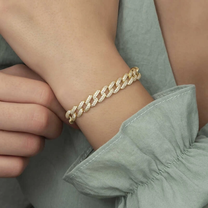 Kadın Gümüş Gold Taşlı Gurmet Bayan Bileklik