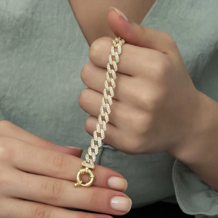 Kadın Gümüş Gold Taşlı Gurmet Bayan Bileklik