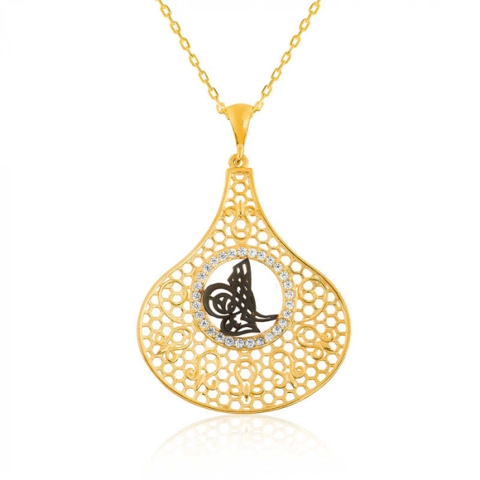 Kadın Gümüş Gold Tuğra Bayan Kolye