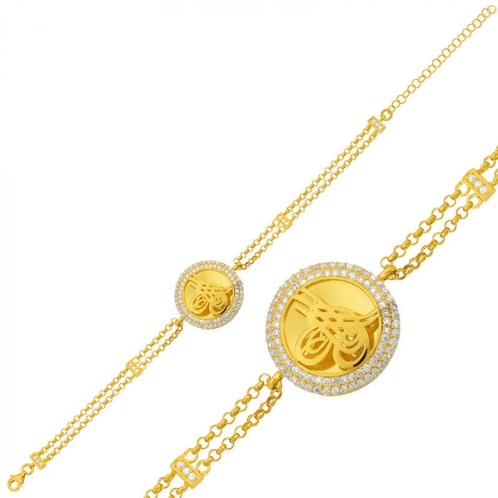 Kadın Gümüş Gold Tuğralı Bayan Bileklik