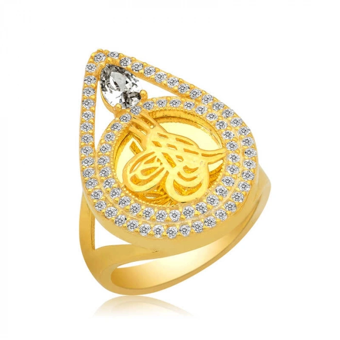 Kadın Gümüş Gold Tuğralı Bayan Yüzük