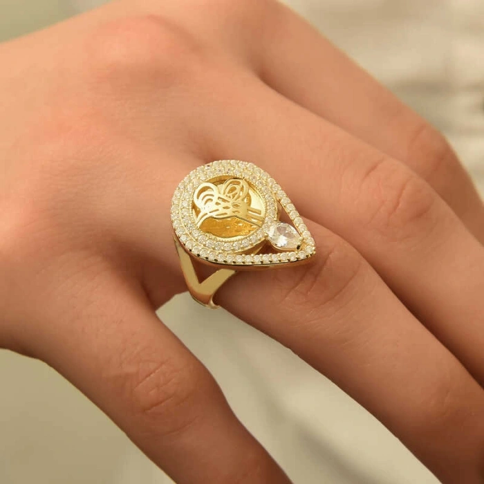 Kadın Gümüş Gold Tuğralı Bayan Yüzük