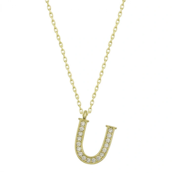 Kadın Gümüş Gold U Harfi Kadın Kolye