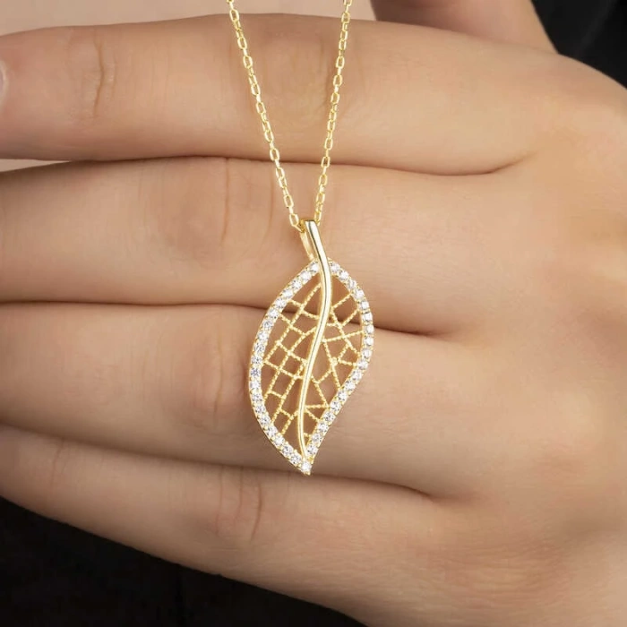 Kadın Gümüş Gold Yaprak Kadın Kolye