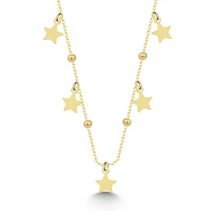 Kadın Gümüş Gold Yıldızlı Dorika Kadın Kolye