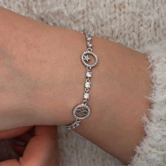 Kadın Gümüş Halka İçinde Şans Kadın Bileklik