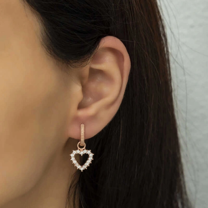 Kadın Gümüş Halka Kalp Bayan Küpe