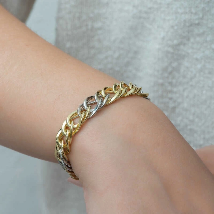 Kadın ​Gümüş İki Renkli Zincir Bileklik