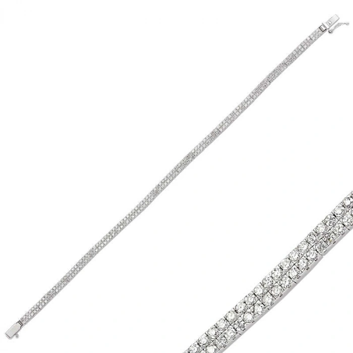 Kadın Gümüş İki Sıra Su Yolu Bayan Bileklik