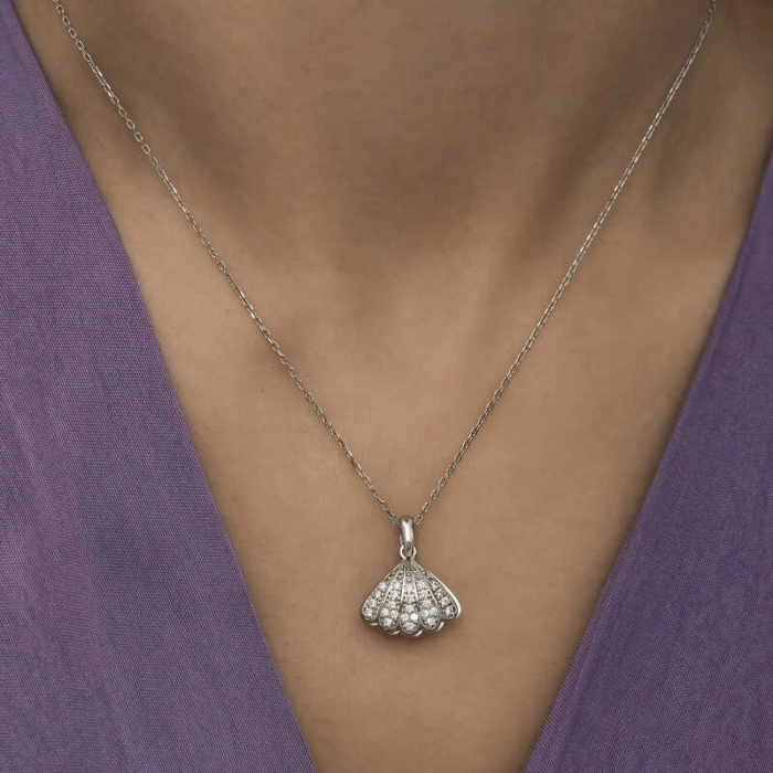 Kadın Gümüş İncili İstiridye Bayan Kolye