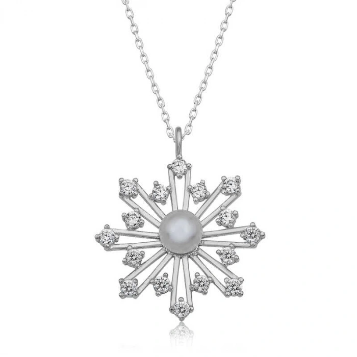 Kadın Gümüş İncili Kar Tanesi Kadın Kolye