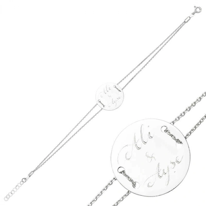 Kadın Gümüş İsimli Yuvarlak Plaka Bayan Bileklik