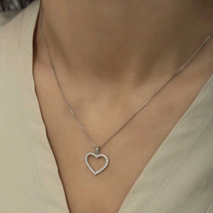 Kadın Gümüş Kalp Bayan Kolye