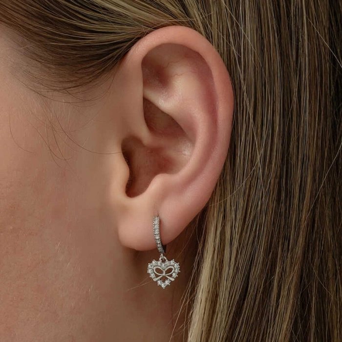 Kadın Gümüş Kalp Kurdele Sallantılı Kadın Küpe