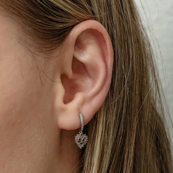 Kadın Gümüş Kalp Kurdele Sallantılı Kadın Küpe