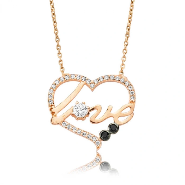 Kadın Gümüş Kalp Love Bayan Kolye