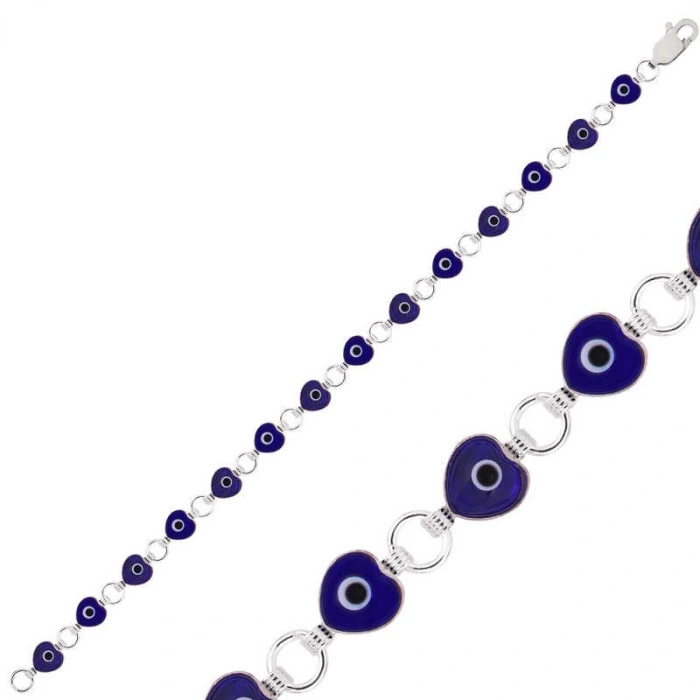 Kadın Gümüş Kalp Nazar Bayan Bileklik