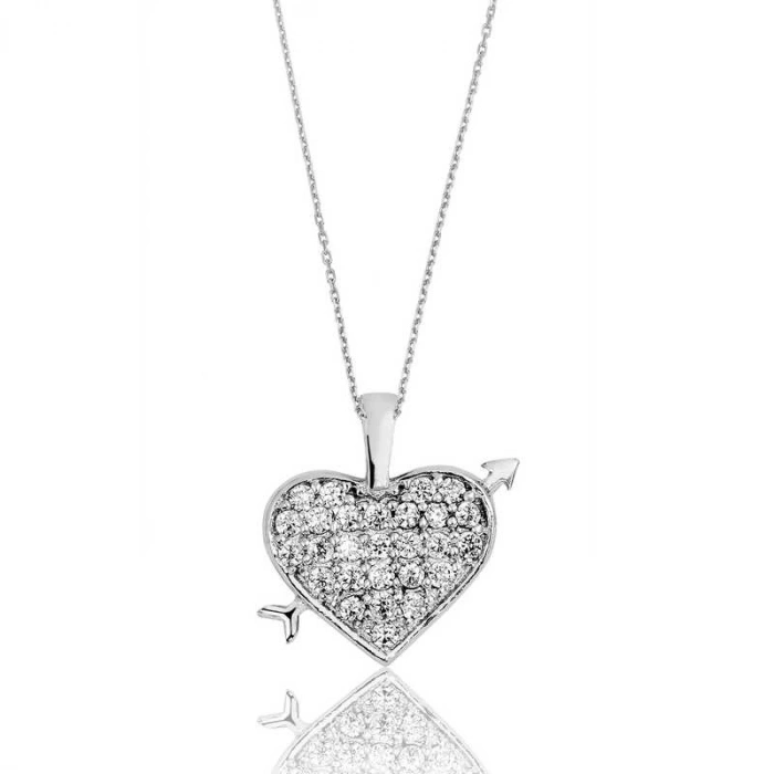 Kadın Gümüş Kalpli Bayan Kolye
