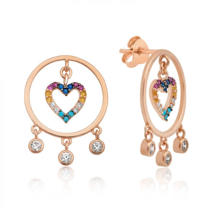 Kadın Gümüş Kalpli Halka Bayan Küpe