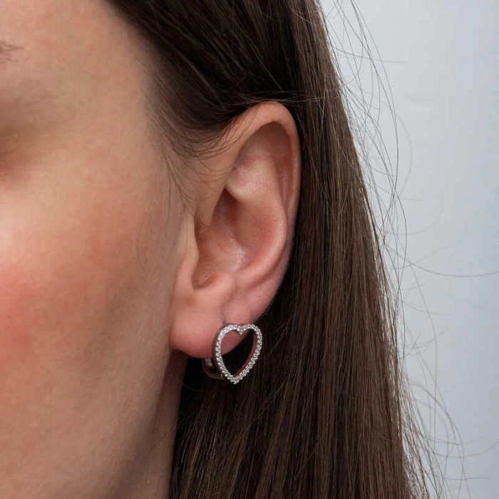 Kadın Gümüş Kalpli Kadın Küpe